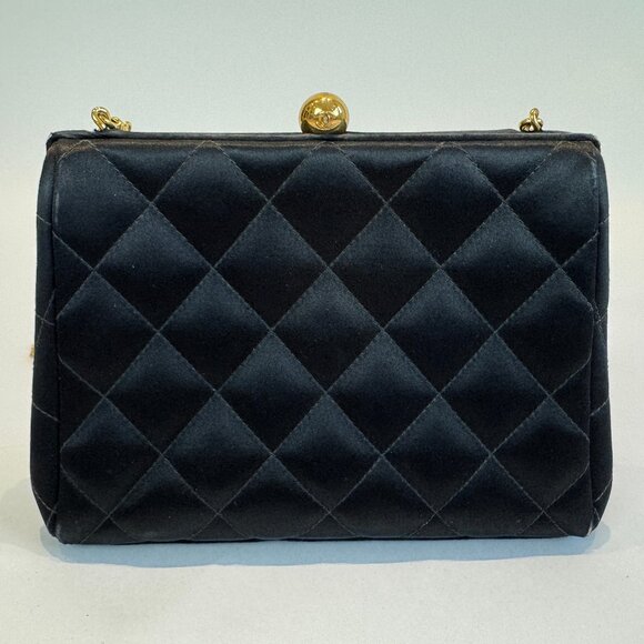 Vintage Chanel Black Quilted Frame Evening Bag - Picture 1 of 16